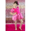 Hot Pink White Minnie Dots Bubble Sleeves Princess Dress & Hot Pink White Dots Satin Bow Party Costume C383